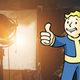 Vault boy gives a thumbs up while standing on a film set.